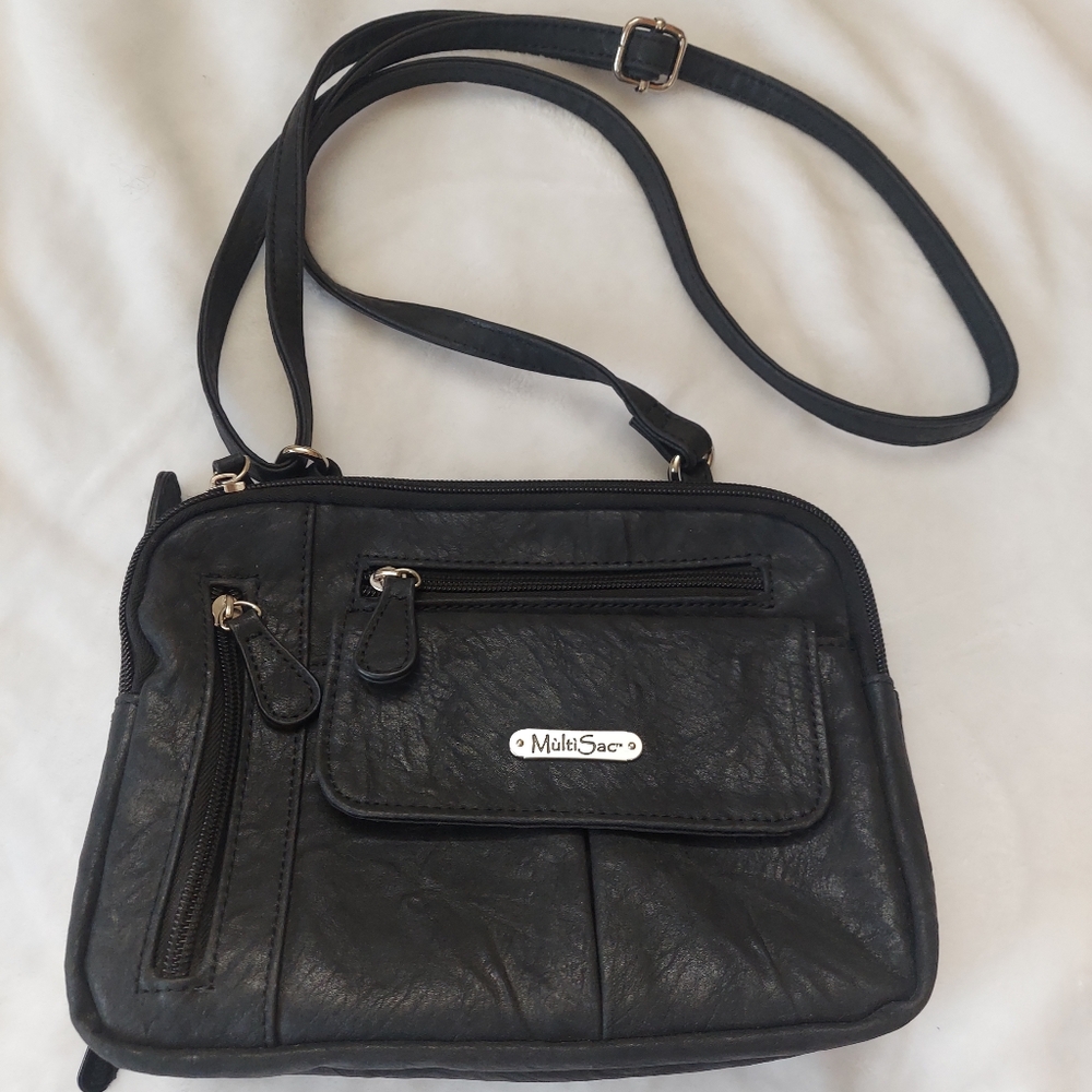 Women's MultiSac Zippy Crossbody Bag Black Silver Tone - Picture 1 of 14